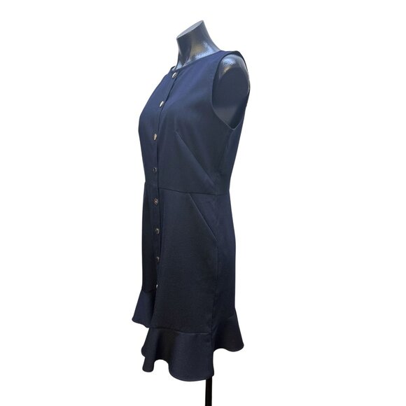 Loft Sleeveless Navy Button-Down Dress w/Ruffle Hem Size 8 - Picture 5 of 9